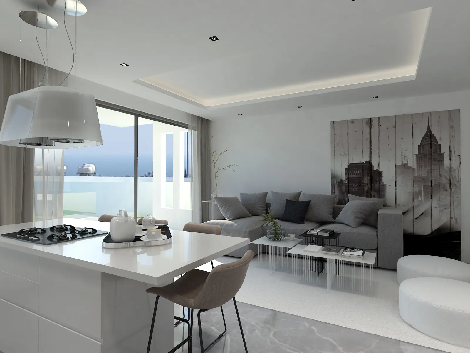 Kitchen island with bar stools